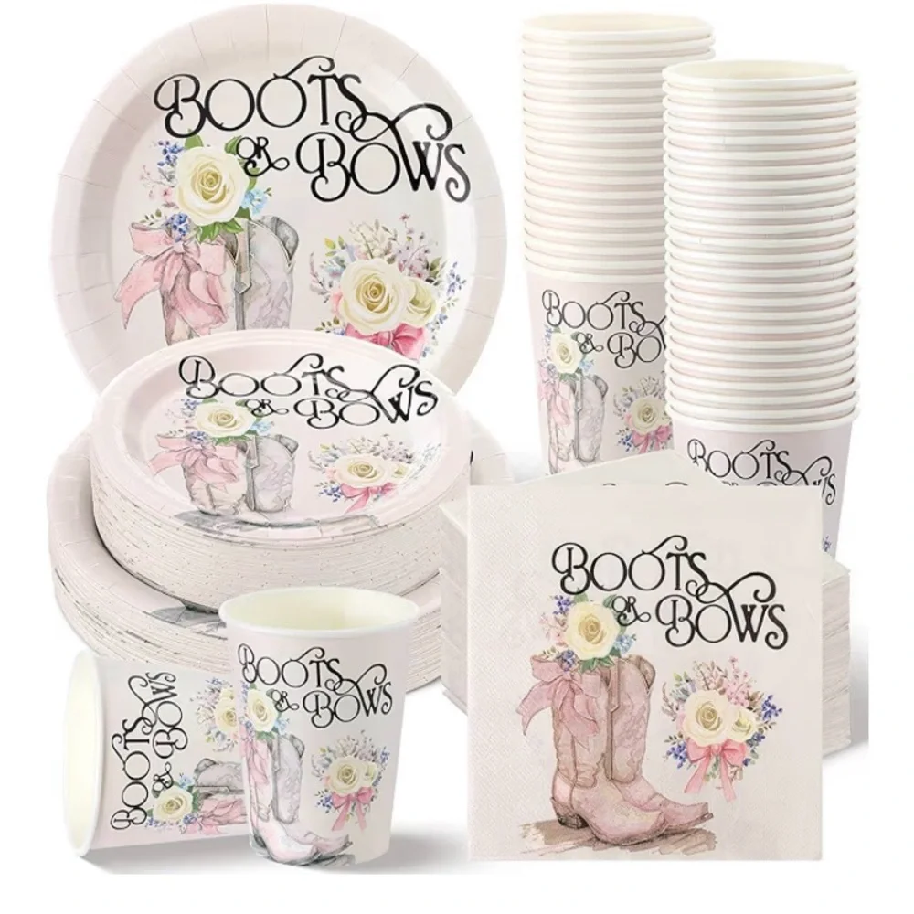 Western Party Tableware Set - Pink and Cream